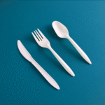 ⁦Medium Size Corn Starch Disposable Cutlery Set - Knife, Fork,Spoon And Spork White  Bio-M⁩ - الصورة ⁦3⁩