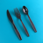 7” PS Disposable Plastic Cutlery Set - Knife, Fork,Spoon And Spork Black  PS-7” - Image 2