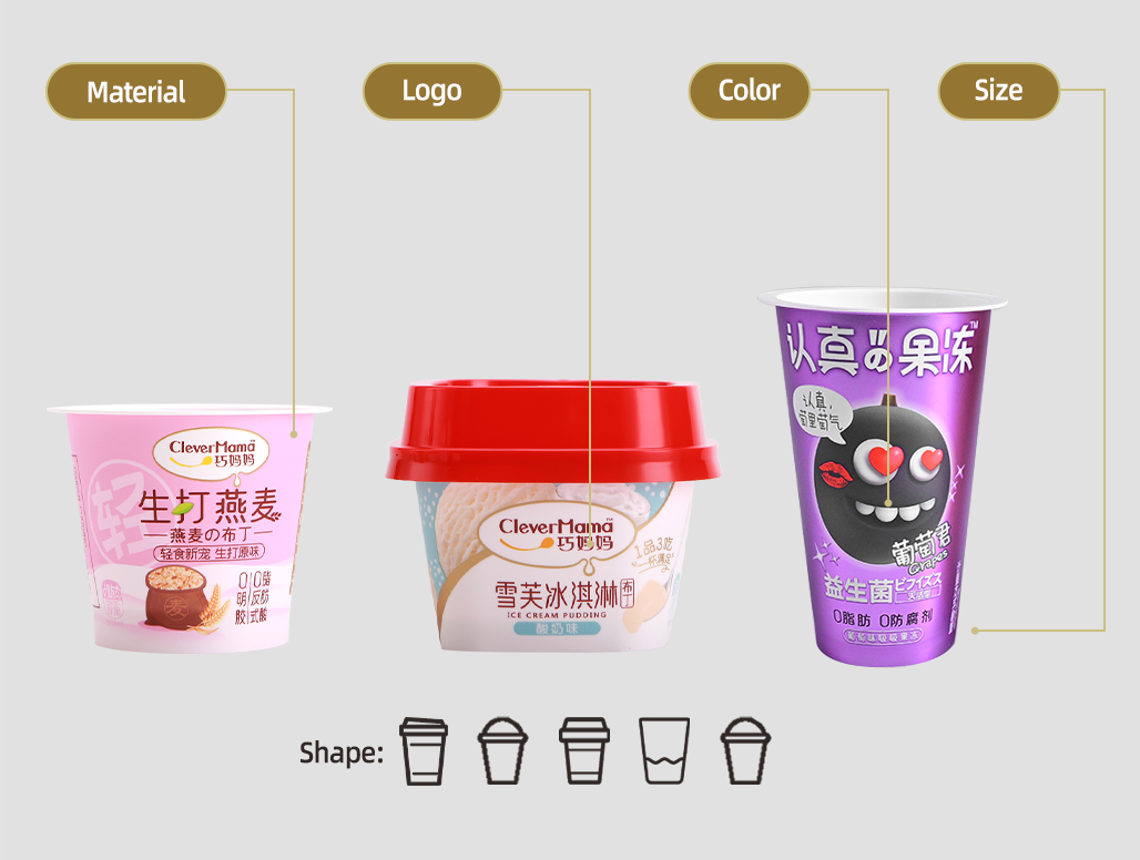 Custom IML injection plastic yogurt pudding cup, customizable material, logo printing, color and size for dessert packaging Intlpack